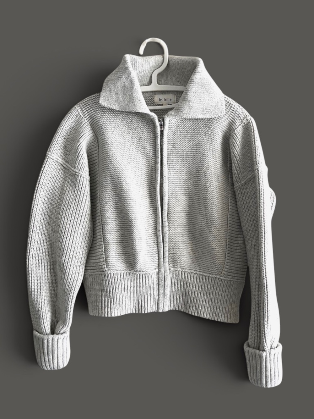 Böhme Knit Bomber Jacket Cropped XS Gray Cotton Wool
